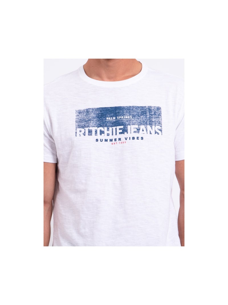 T-shirt manches courtes col rond pur coton NOTELOX Blanc - Kiabi