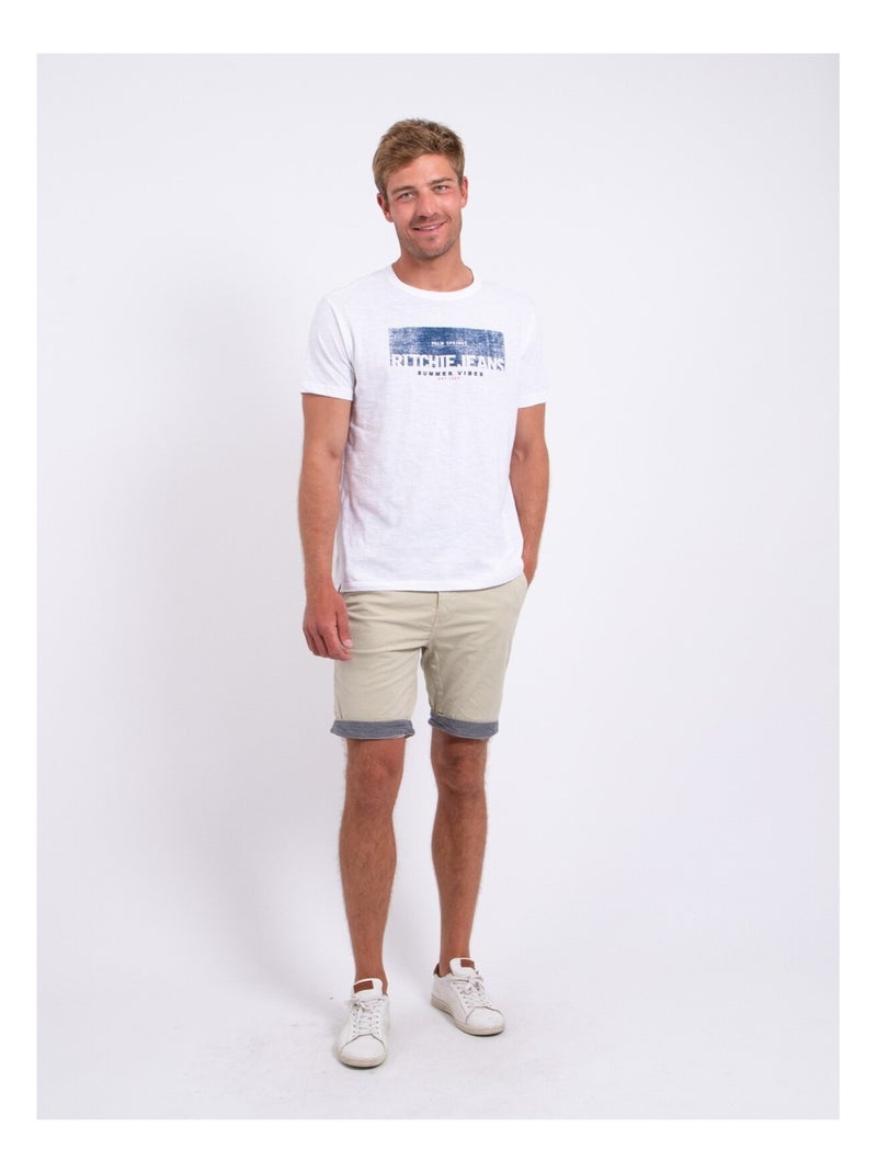 T-shirt manches courtes col rond pur coton NOTELOX Blanc - Kiabi