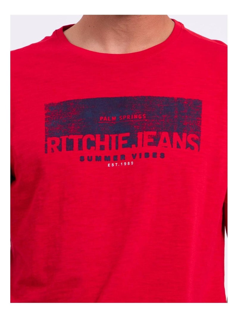 T-shirt manches courtes col rond pur coton NOTELOX Rouge - Kiabi