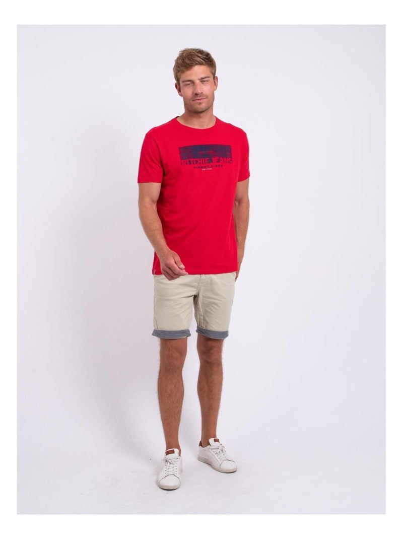 T-shirt manches courtes col rond pur coton NOTELOX Rouge - Kiabi