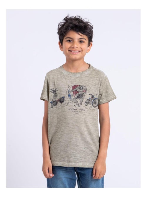 T-shirt manches courtes col rond pur coton NOUMARTY garçon - Kiabi