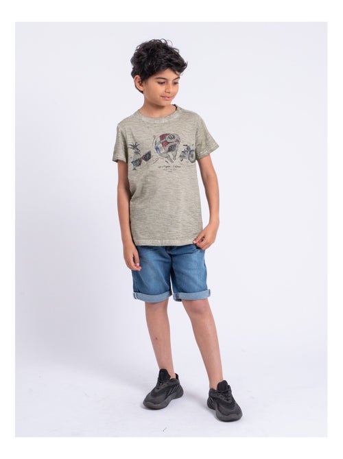 T-shirt manches courtes col rond pur coton NOUMARTY garçon - Kiabi