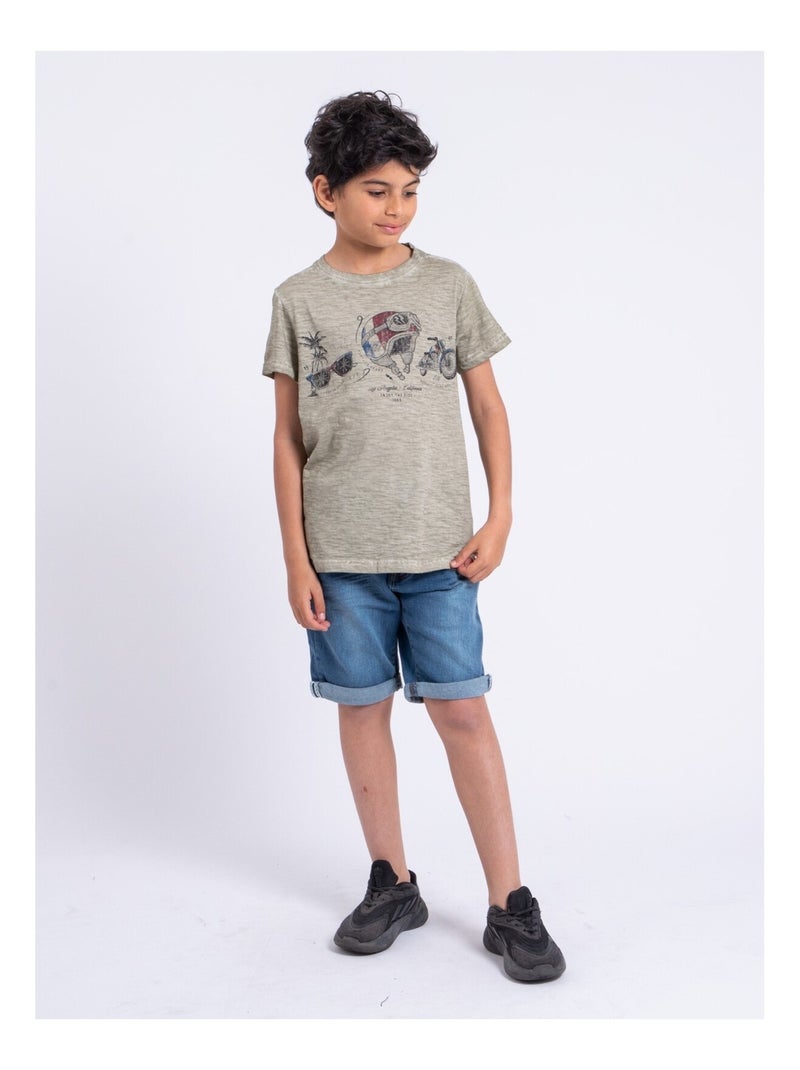 T-shirt manches courtes col rond pur coton NOUMARTY garçon Beige - Kiabi