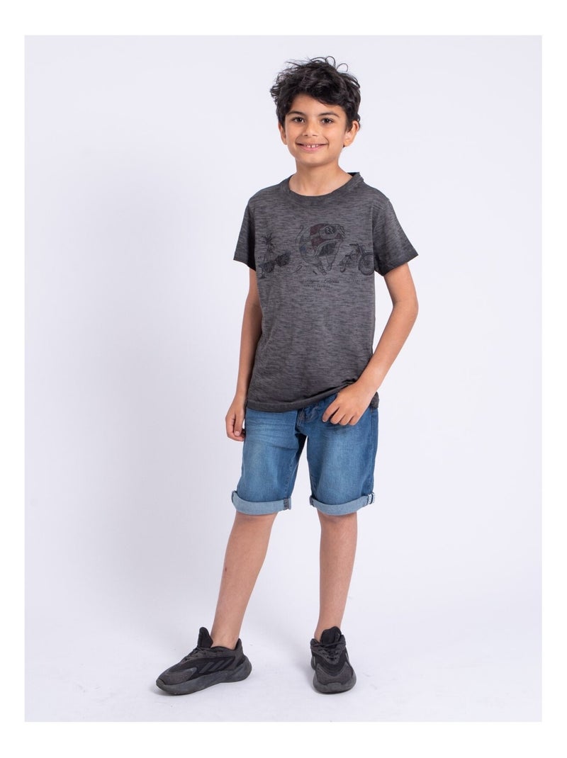 T-shirt manches courtes col rond pur coton NOUMARTY garçon Gris - Kiabi