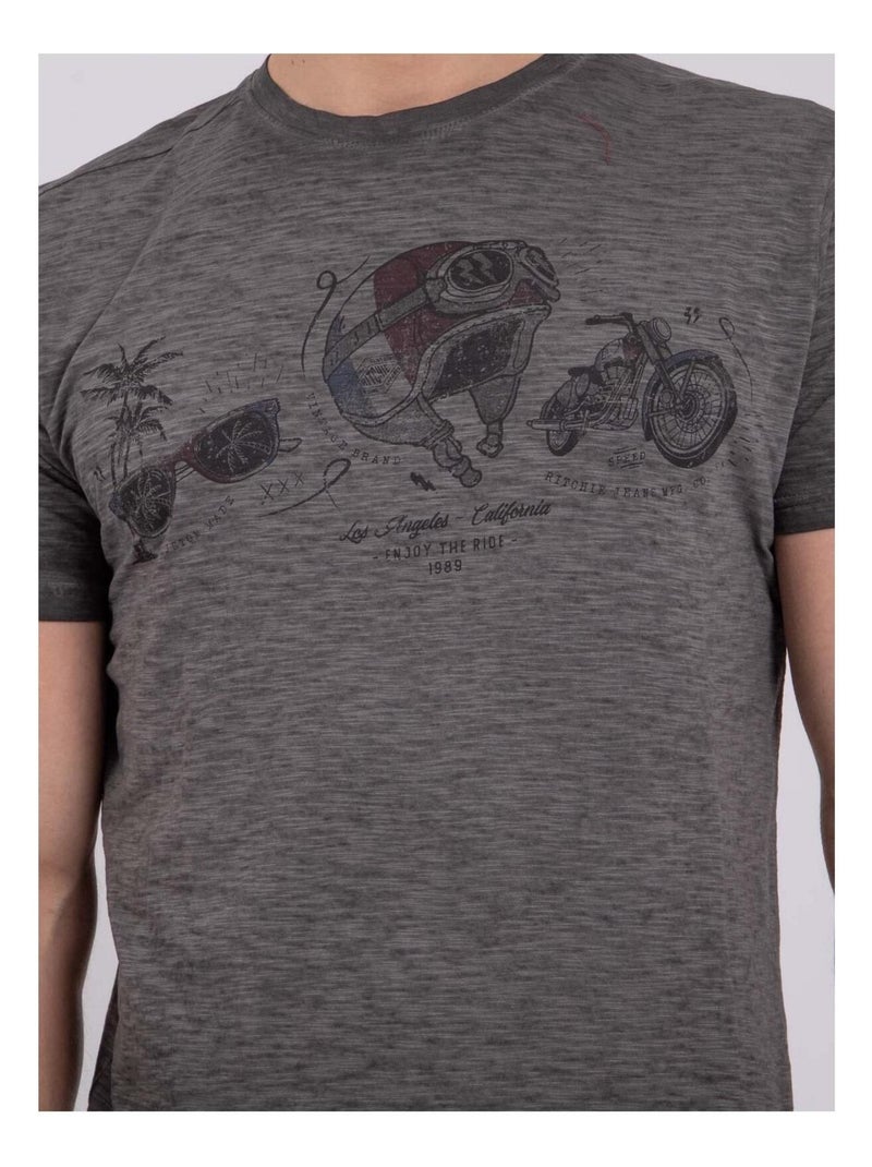 T-shirt manches courtes col rond pur coton NOUMARTY Gris - Kiabi