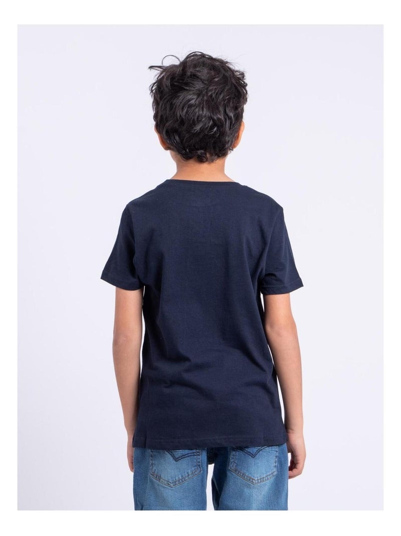 T-shirt manches courtes col rond pur coton NOUMICK garçon Bleu marine - Kiabi