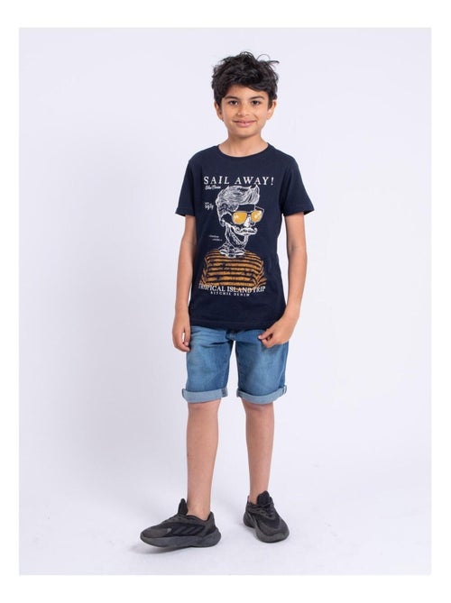 T-shirt manches courtes col rond pur coton NOUMICK garçon - Kiabi