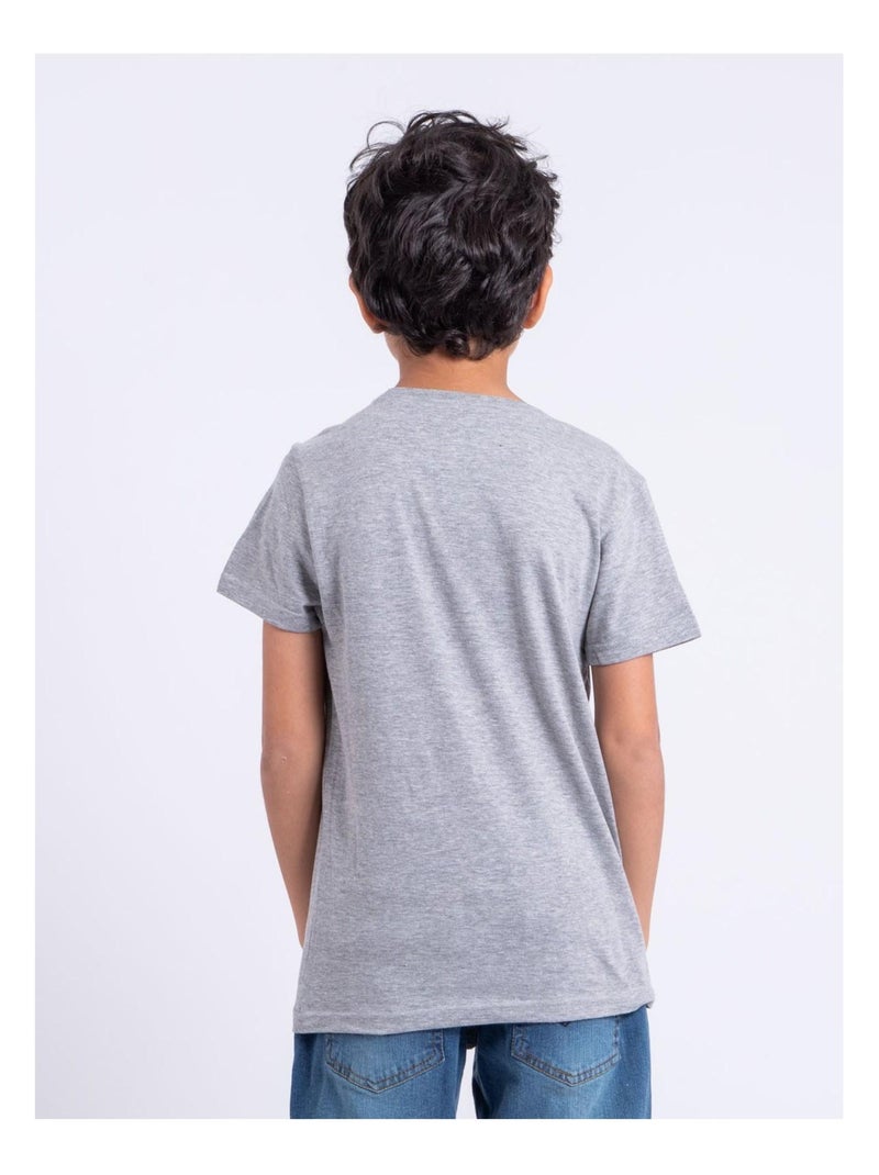 T-shirt manches courtes col rond pur coton NOUMICK garçon Gris - Kiabi