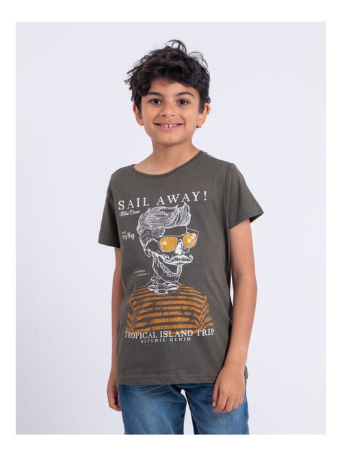 T-shirt manches courtes col rond pur coton NOUMICK garçon - Kiabi