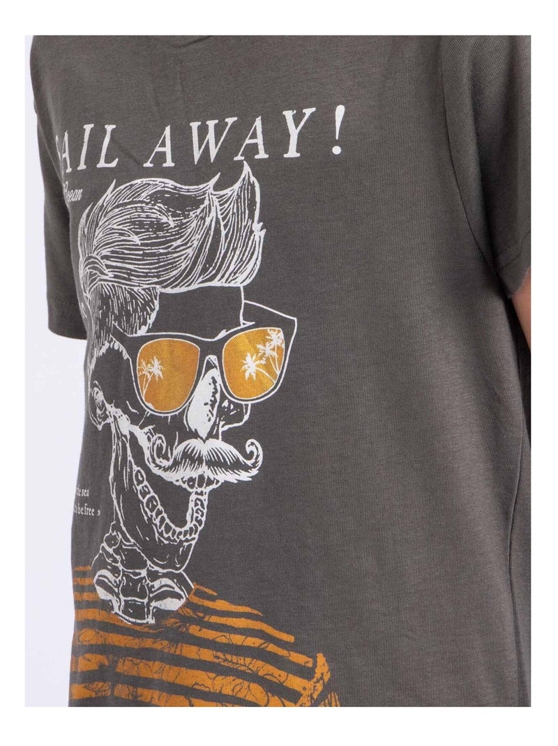 T-shirt manches courtes col rond pur coton NOUMICK garçon Kaki - Kiabi