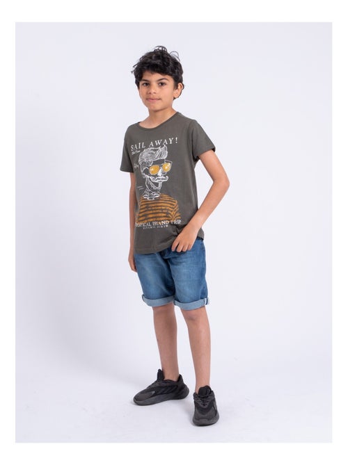 T-shirt manches courtes col rond pur coton NOUMICK garçon - Kiabi