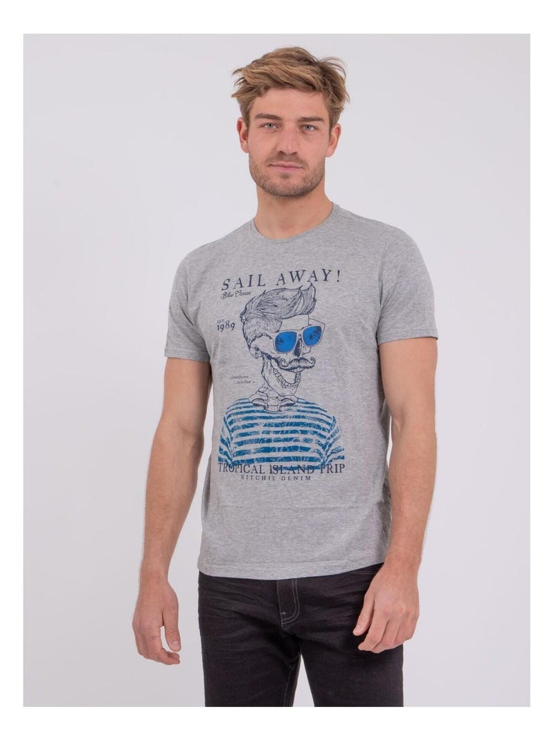 T-shirt manches courtes col rond pur coton NOUMICK Gris - Kiabi