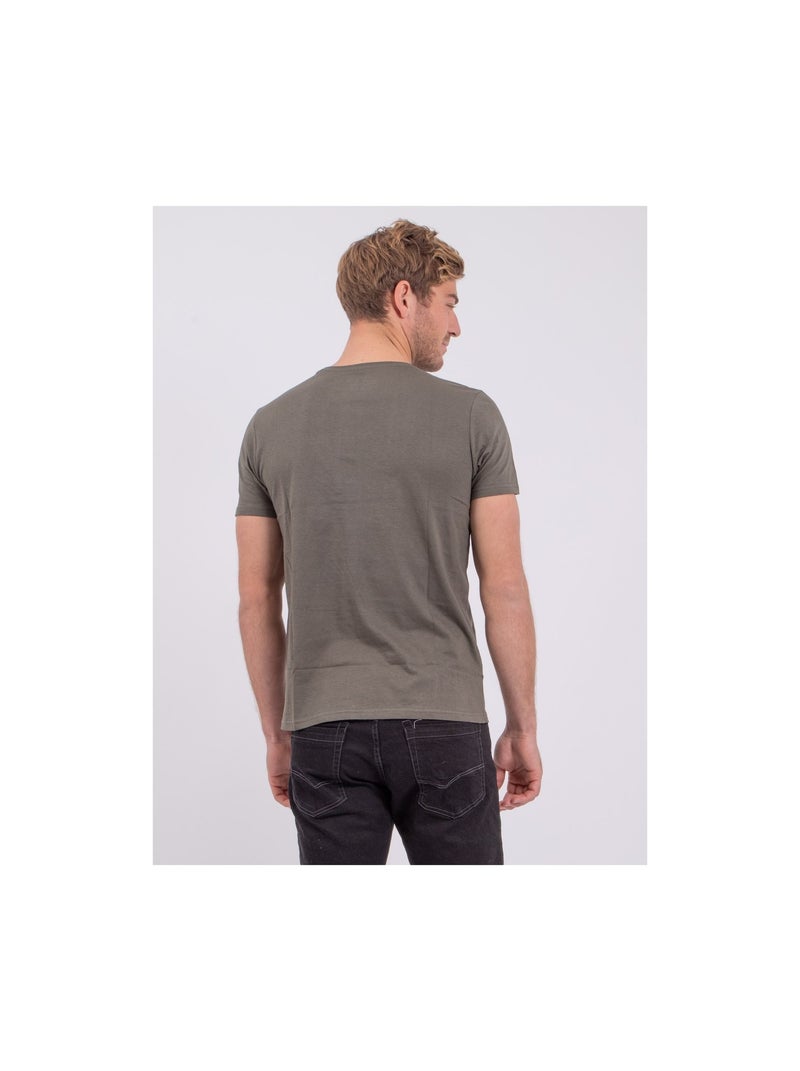 T-shirt manches courtes col rond pur coton NOUMICK Kaki - Kiabi