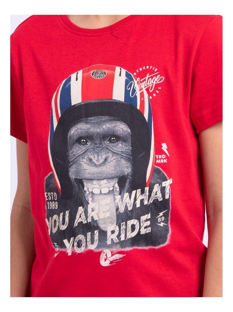 T-shirt manches courtes col rond pur coton NUMADINO-J Rouge - Kiabi