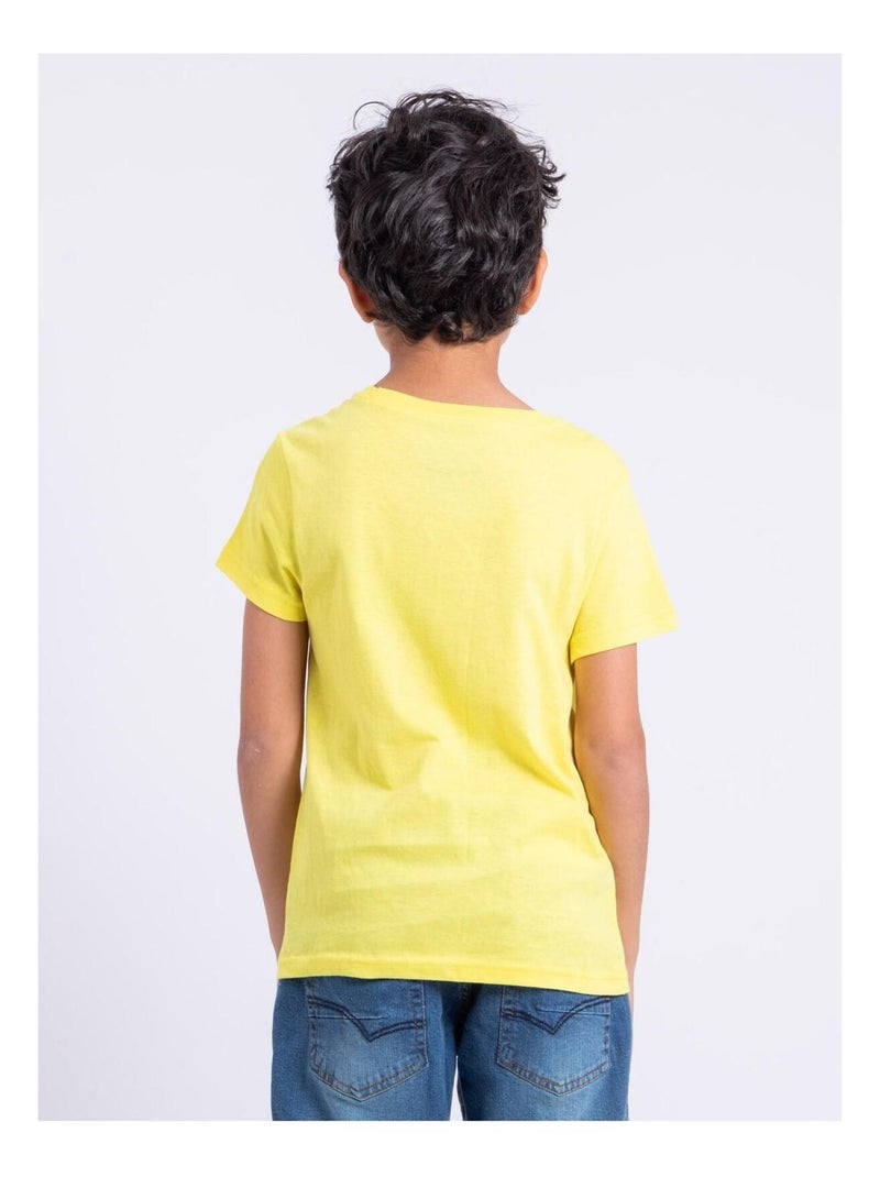T-shirt manches courtes col rond pur coton NUMADOC garçon Jaune - Kiabi