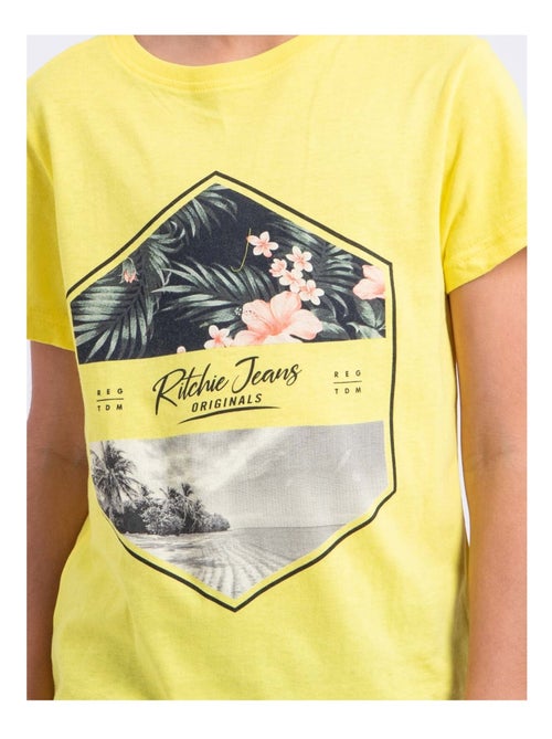 T-shirt manches courtes col rond pur coton NUMADOC garçon - Kiabi