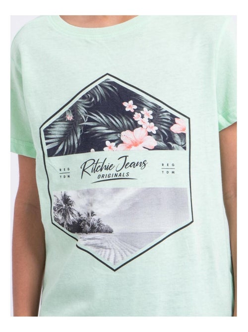 T-shirt manches courtes col rond pur coton NUMADOC garçon - Kiabi