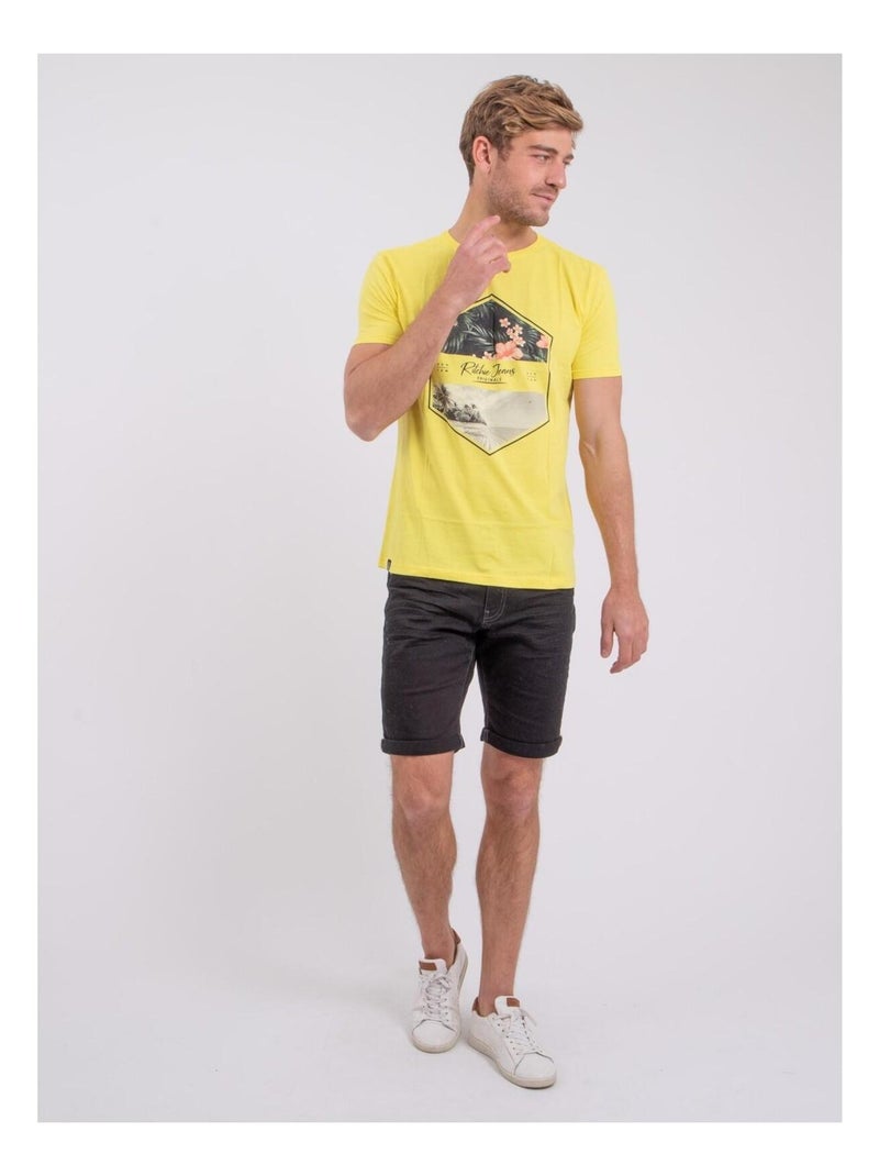 T-shirt manches courtes col rond pur coton NUMADOC Jaune - Kiabi