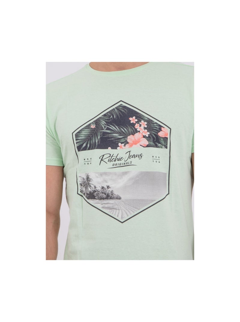 T-shirt manches courtes col rond pur coton NUMADOC Vert - Kiabi