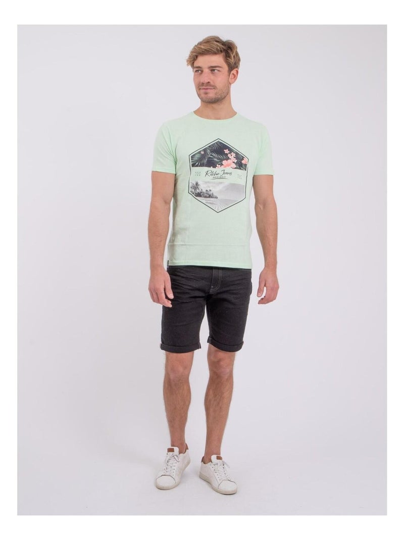 T-shirt manches courtes col rond pur coton NUMADOC Vert - Kiabi