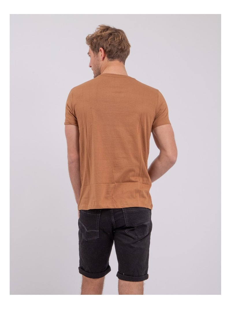 T-shirt manches courtes col rond pur coton NUMATIS Marron - Kiabi