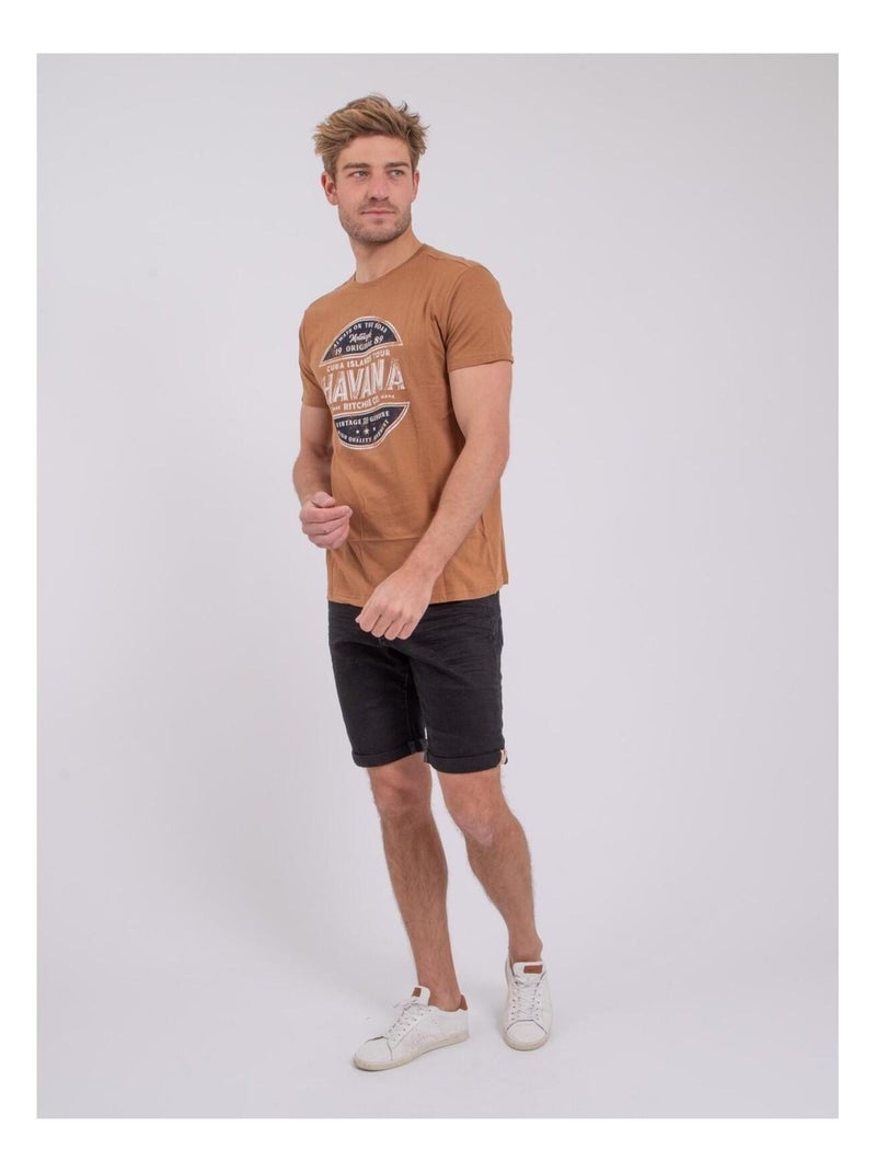 T-shirt manches courtes col rond pur coton NUMATIS Marron - Kiabi