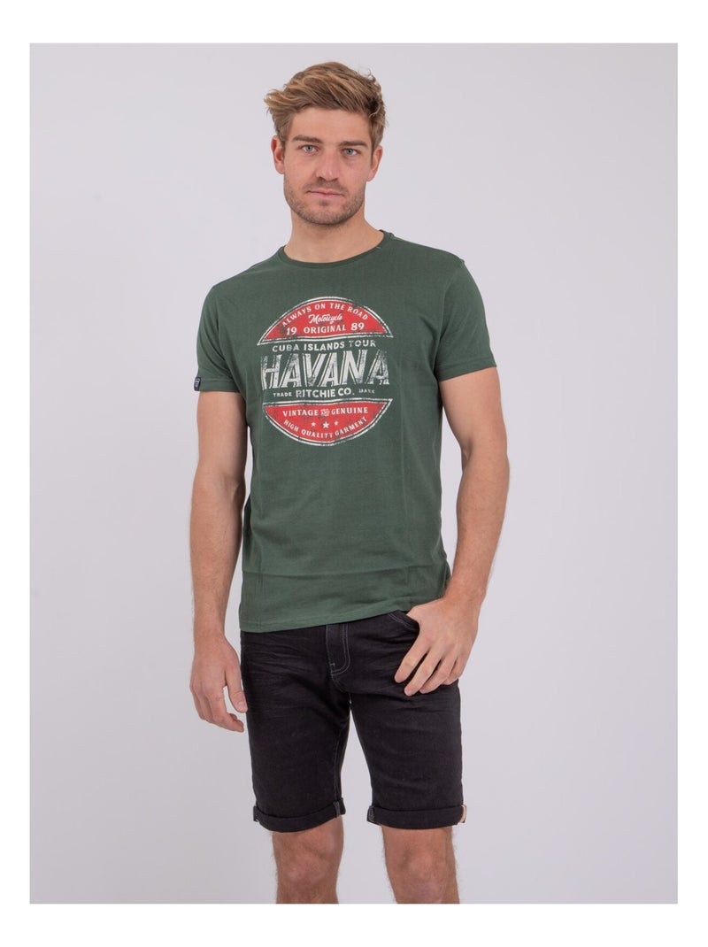 T-shirt manches courtes col rond pur coton NUMATIS Vert - Kiabi