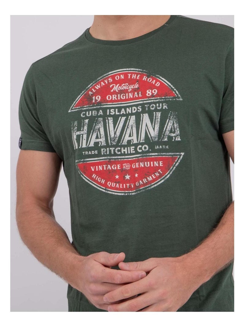 T-shirt manches courtes col rond pur coton NUMATIS Vert - Kiabi