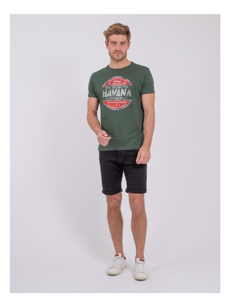 T-shirt manches courtes col rond pur coton NUMATIS Vert - Kiabi