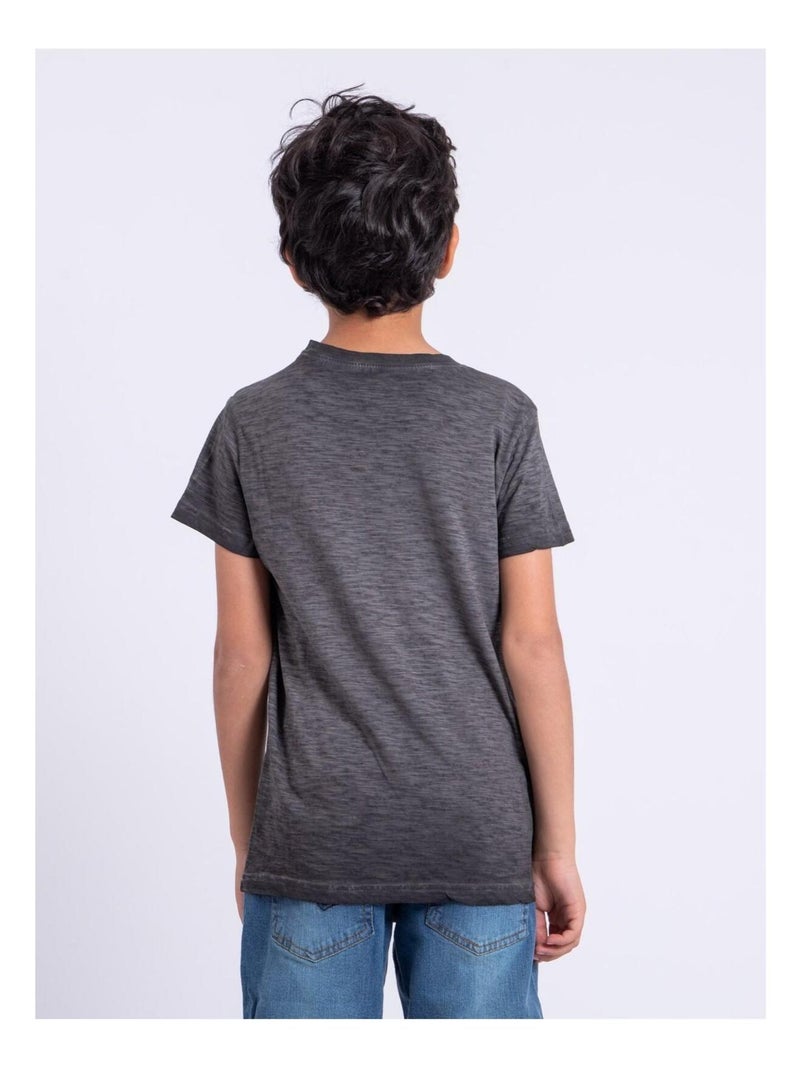 T-shirt manches courtes col rond pur coton NUMELWIN garçon Gris - Kiabi
