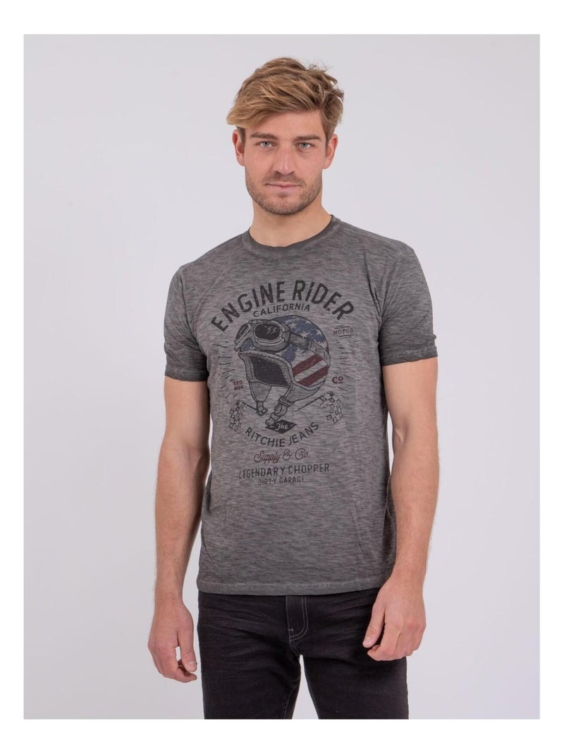 T-shirt manches courtes col rond pur coton NUMELWIN Gris - Kiabi