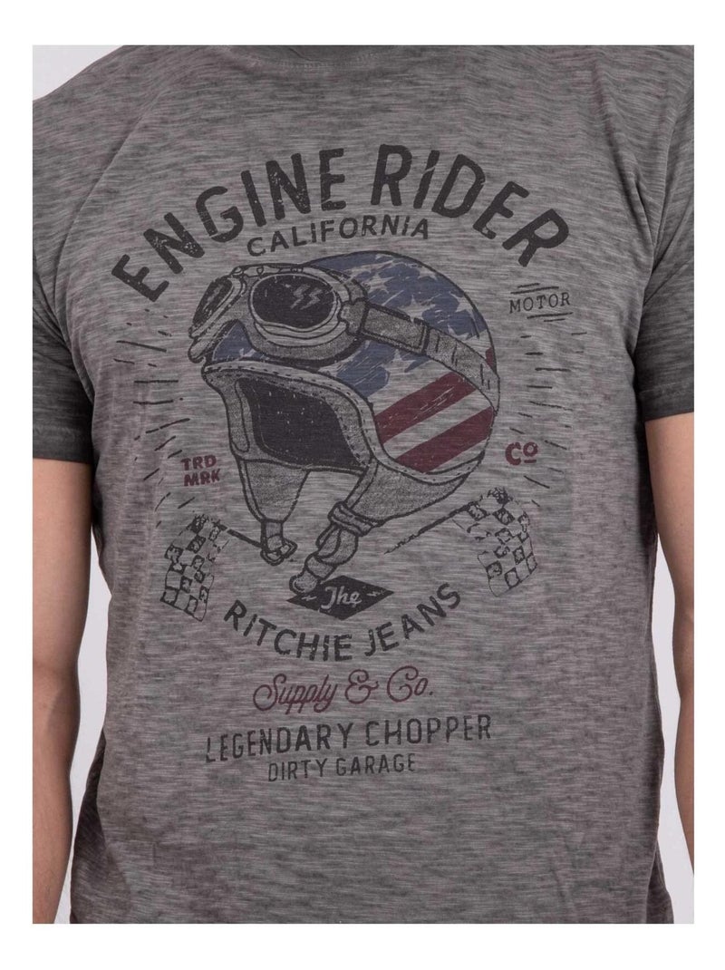 T-shirt manches courtes col rond pur coton NUMELWIN Gris - Kiabi