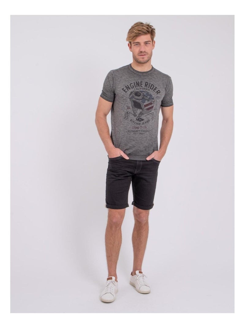 T-shirt manches courtes col rond pur coton NUMELWIN Gris - Kiabi