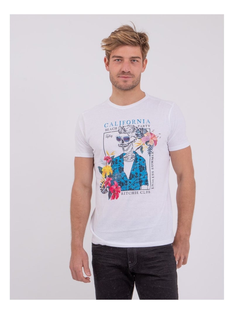 T-shirt manches courtes col rond pur coton NUMILAN Blanc - Kiabi