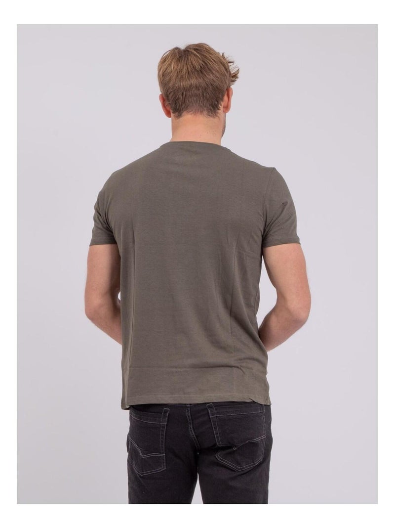 T-shirt manches courtes col rond pur coton NUMILAN Kaki - Kiabi