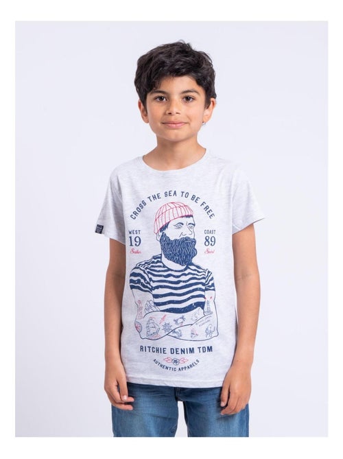 T-shirt manches courtes col rond pur coton NUPLATON garçon - Kiabi