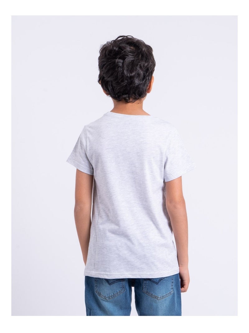 T-shirt manches courtes col rond pur coton NUPLATON garçon Bleu marine - Kiabi