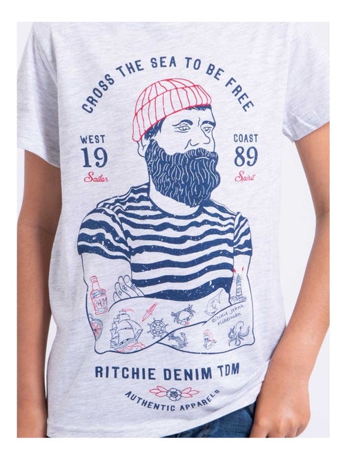 T-shirt manches courtes col rond pur coton NUPLATON garçon - Kiabi