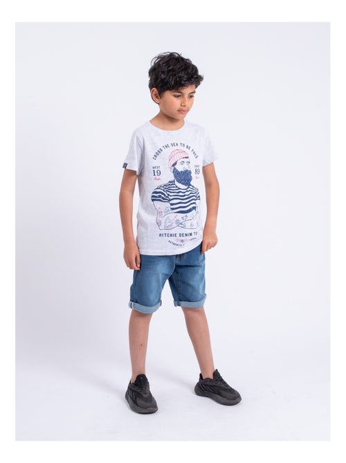 T-shirt manches courtes col rond pur coton NUPLATON garçon - Kiabi