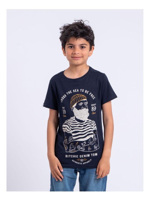 T-shirt manches courtes col rond pur coton NUPLATON garçon - Kiabi
