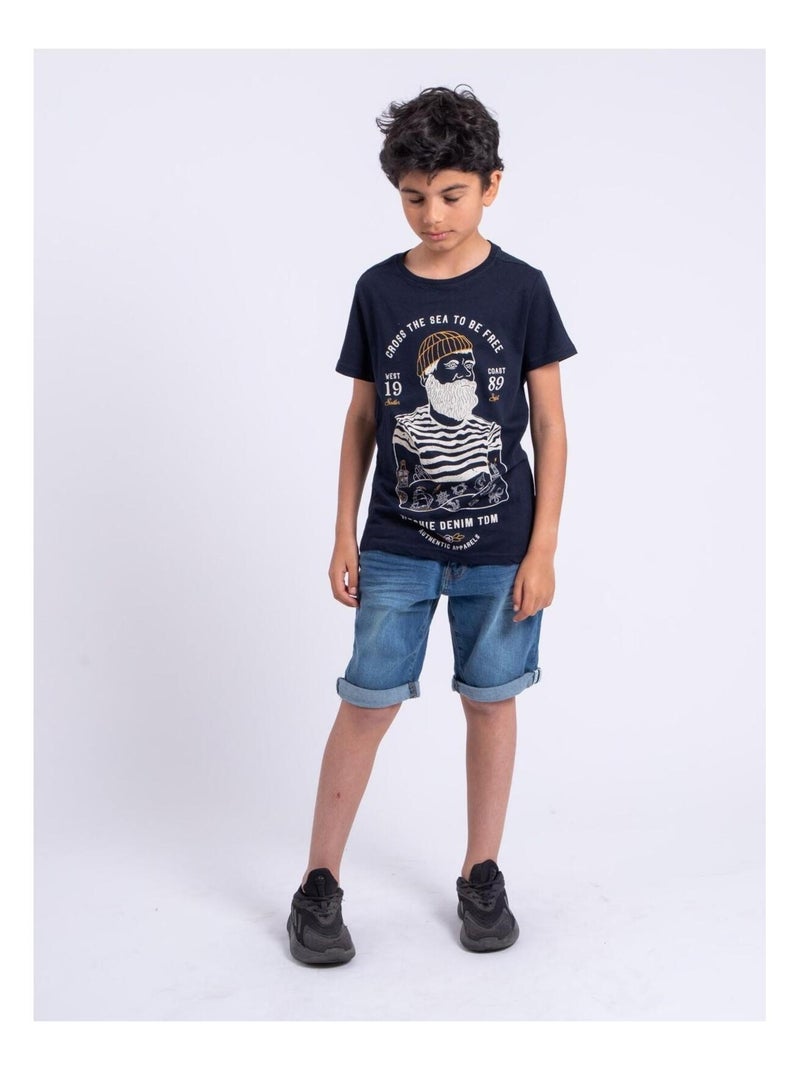 T-shirt manches courtes col rond pur coton NUPLATON garçon Gris clair - Kiabi