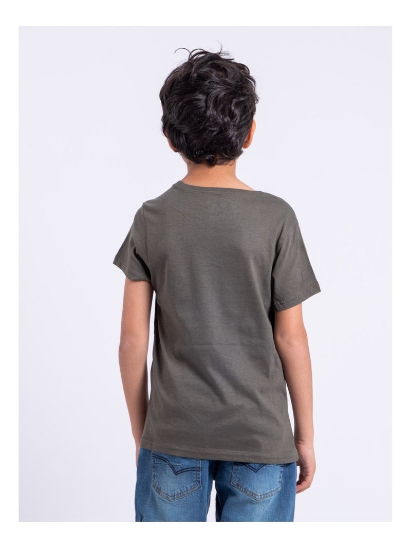 T-shirt manches courtes col rond pur coton NUPLATON garçon Kaki - Kiabi
