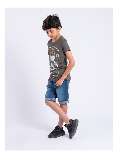 T-shirt manches courtes col rond pur coton NUPLATON garçon - Kiabi