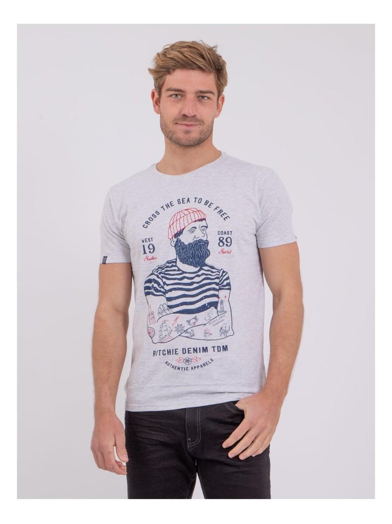 T-shirt manches courtes col rond pur coton NUPLATON Gris - Kiabi