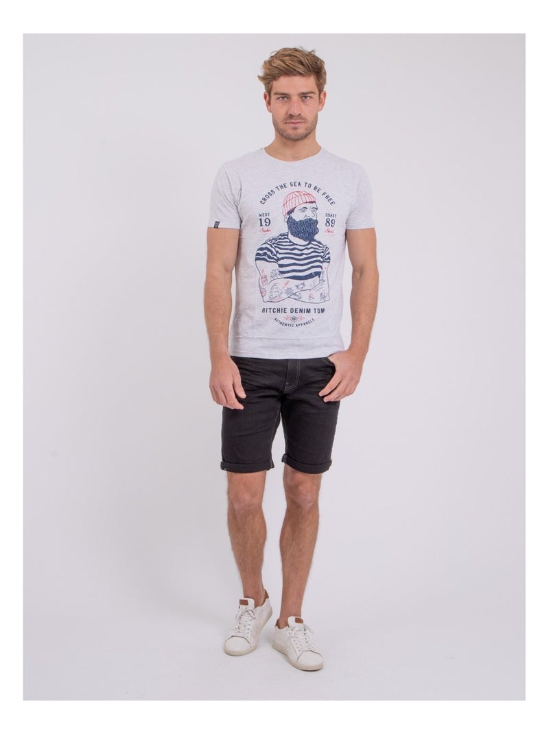 T-shirt manches courtes col rond pur coton NUPLATON Gris - Kiabi