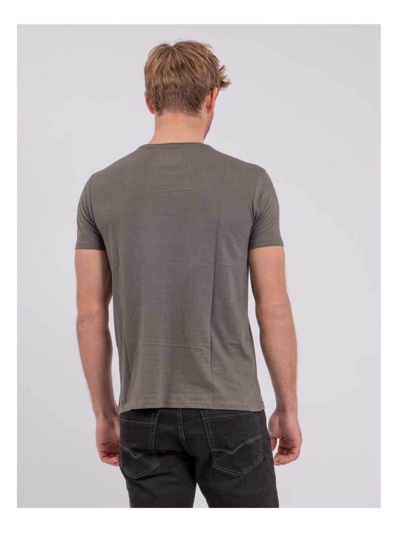 T-shirt manches courtes col rond pur coton NUPLATON Kaki - Kiabi