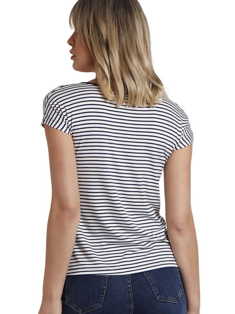 T-shirt manches courtes col rond Rayas Bleu marine - Kiabi