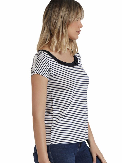 T-shirt manches courtes col rond Rayas - Kiabi