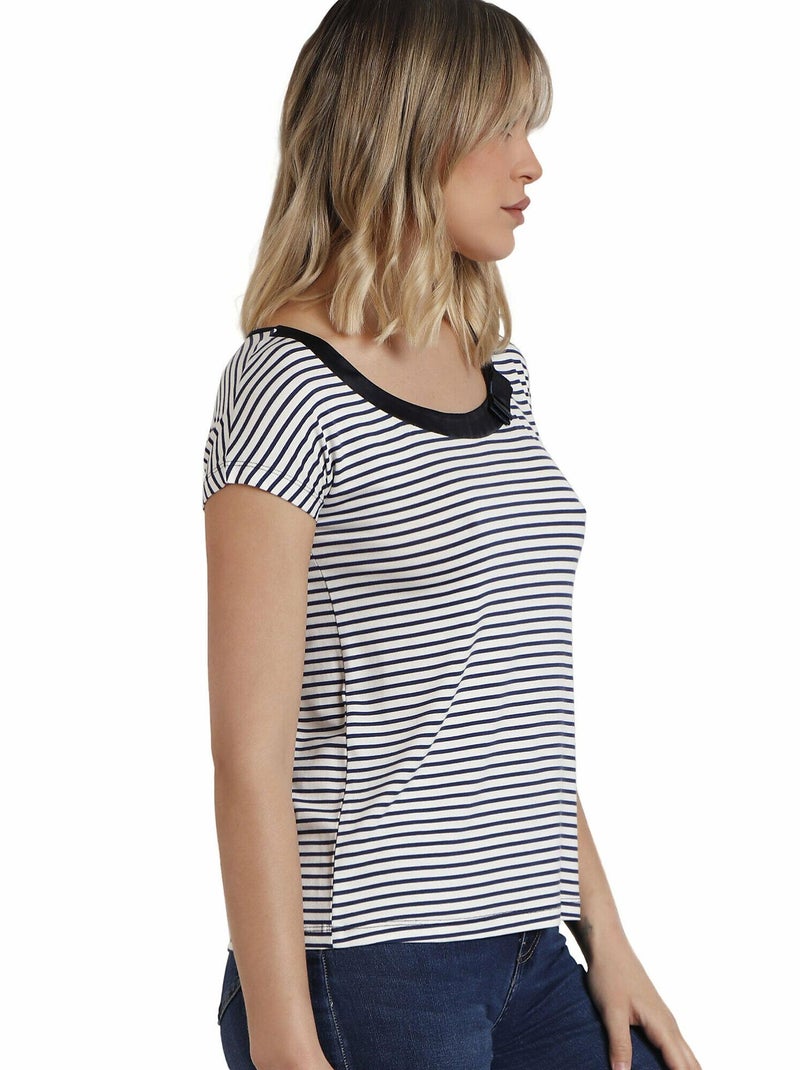 T-shirt manches courtes col rond Rayas Bleu marine - Kiabi