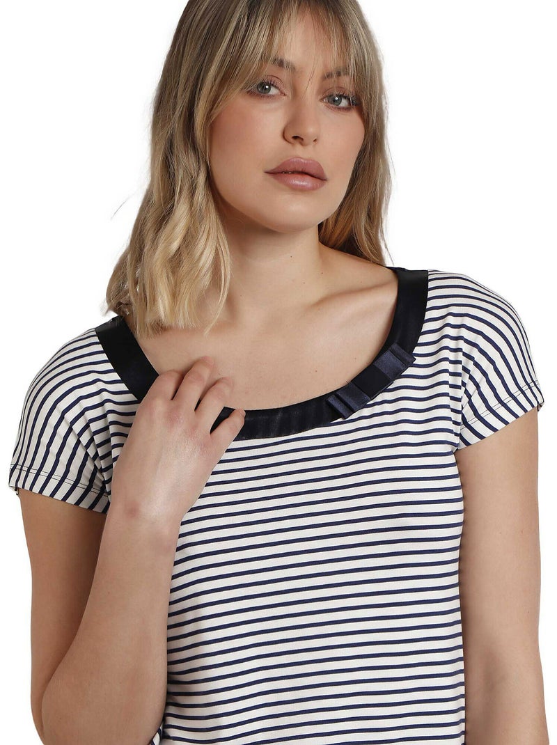 T-shirt manches courtes col rond Rayas Bleu marine - Kiabi